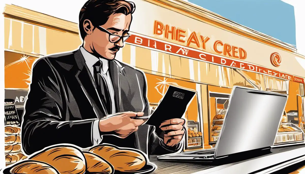 Illustration of a person using a Bread Credit Card for a purchase