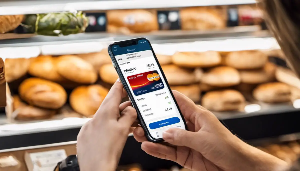 Image depicting Bread Credit Card Overview, showing a person using a mobile app to make a purchase online.